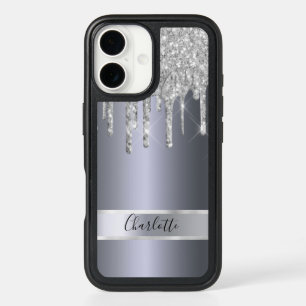 Silver glitter drips name glamorous iPhone 16 case