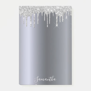 Silver glitter drips name post-it notes
