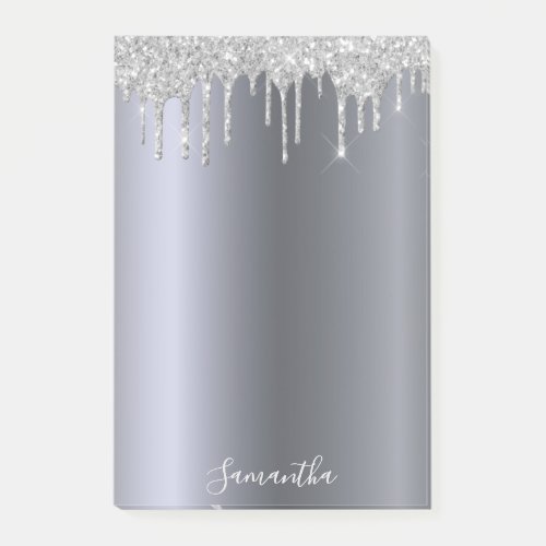Silver glitter drips name post_it notes
