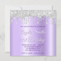 Silver Glitter Drips Pale Lavender Drop Shadow