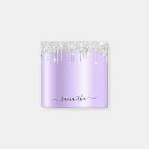 Silver Glitter Drips Pale Lavender Shimmer Post-it Notes