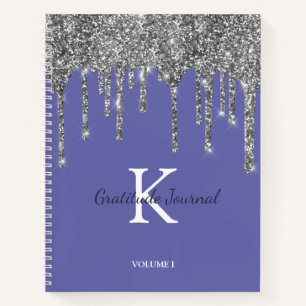 Silver Glitter Drips Periwinkle Gratitude Journal