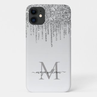  Silver Glitter Drips Personalized Monogram  Name 