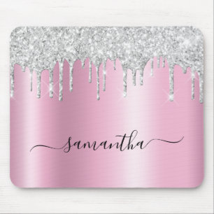 Silver Glitter Drips Pink Shimmer Mouse Pad