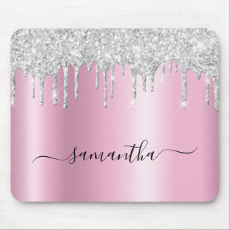 Silver Glitter Drips Pink Shimmer Mouse Pad