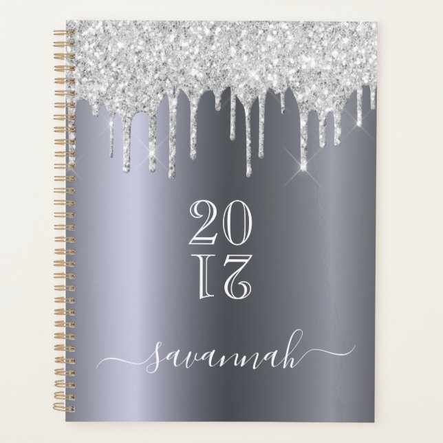 Silver glitter drips planner (Front)
