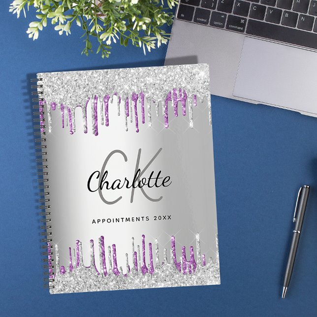 Silver glitter drips purple business logo 2026 planner (Creator Uploaded)