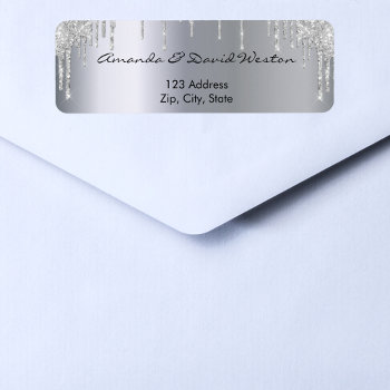 Silver Glitter Drips Return Address Label by Thunes at Zazzle