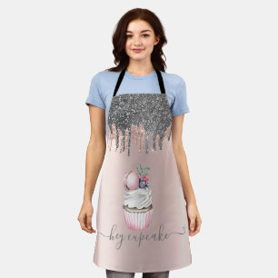 Silver Glitter Drips Rose Gold Cupcake Macaron Apron