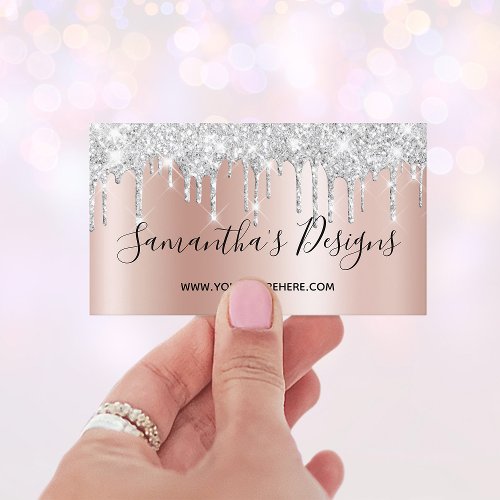 Silver Glitter Drips Rose Gold Ombre Online Store Business Card