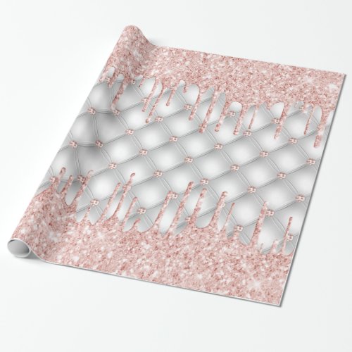Silver glitter drips rose gold pink luxury  wrapping paper