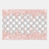 Silver glitter drips rose gold pink luxury wrapping paper sheets (Front 2)