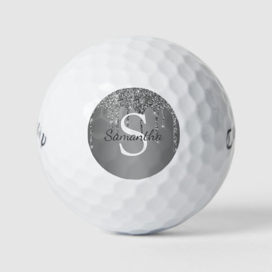 Silver Glitter Drips Sparkle Monogram Name Golf Balls | Zazzle.com