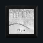 Silver Glitter Drips & Sparkle, Name & Monogram Gift Box<br><div class="desc">Personalize with black name and white monogram on grey and sparkle background with silver glitter drips. Click “Edit Using Design Tool” to change colors and type styles.</div>