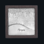 Silver Glitter Drips & Sparkle, Name & Monogram Gift Box<br><div class="desc">Personalize with black name and white monogram on grey and sparkle background with silver glitter drips. Click “Edit Using Design Tool” to change colors and type styles.</div>