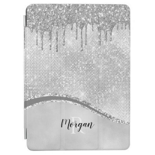 Silver Glitter Drips  Sparkle Name  Monogram iPad Air Cover
