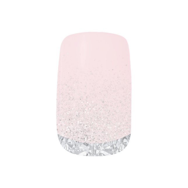 Silver Glitter Dust and Blush Pink Minx Nail Art (Left Thumb)