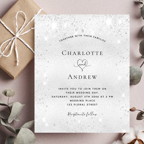 Silver glitter dust budget wedding invitation flyer