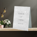 Silver glitter dust cards gifts  table tent sign<br><div class="desc">A faux silver metallic looking background. Decorated with faux silver glitter dust. With the text: Cards and gifts. Thank you!</div>
