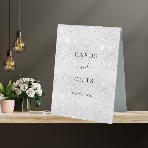 Silver glitter dust cards gifts  table tent sign
