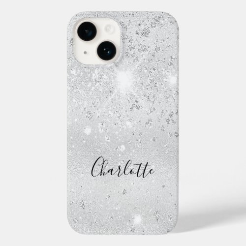 Silver glitter dust monogram name metallic Case_Mate iPhone 14 case