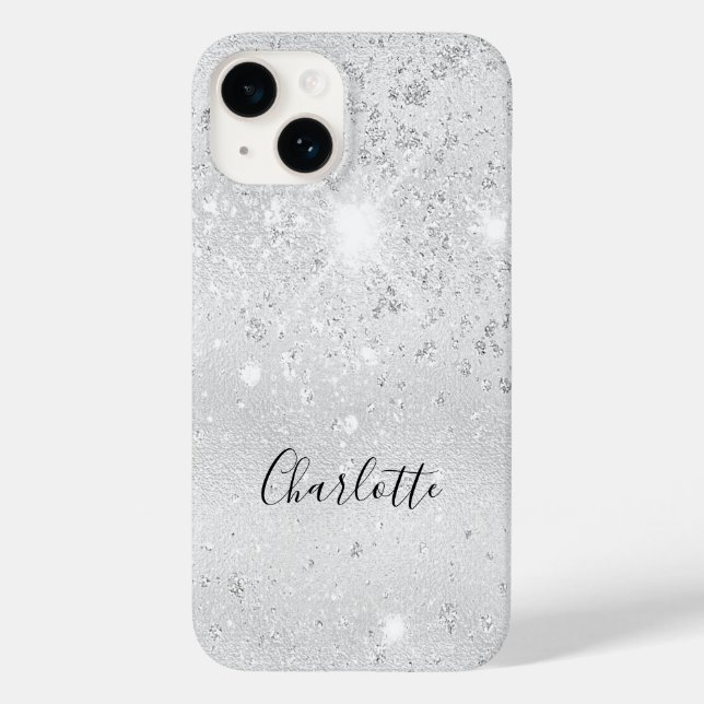 Silver glitter dust monogram name metallic Case-Mate iPhone case (Back)