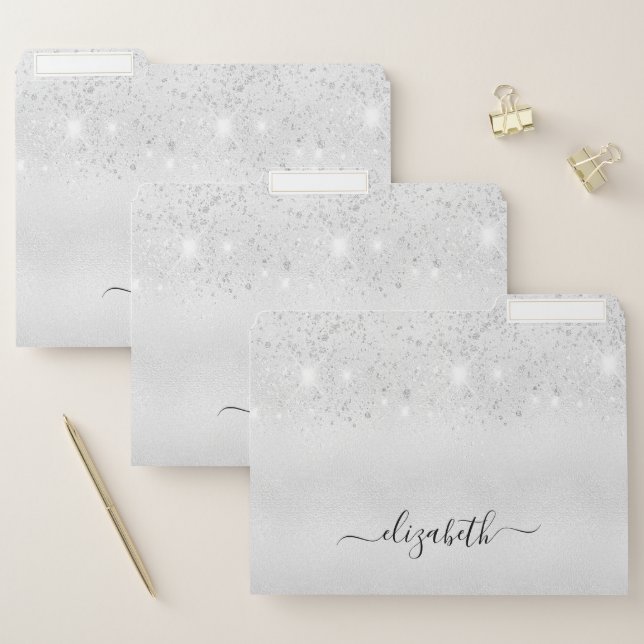 Silver glitter dust name script file folder (Set)