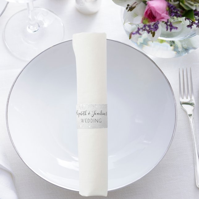 Silver glitter dust names wedding dinner napkin bands (Creator Uploaded)