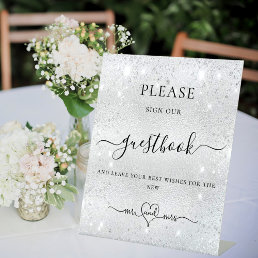 Silver glitter dust sign our wedding guest book