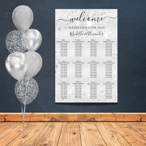 Silver glitter dust wedding seating chart