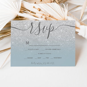 Silver glitter dusty blue script chic rsvp card