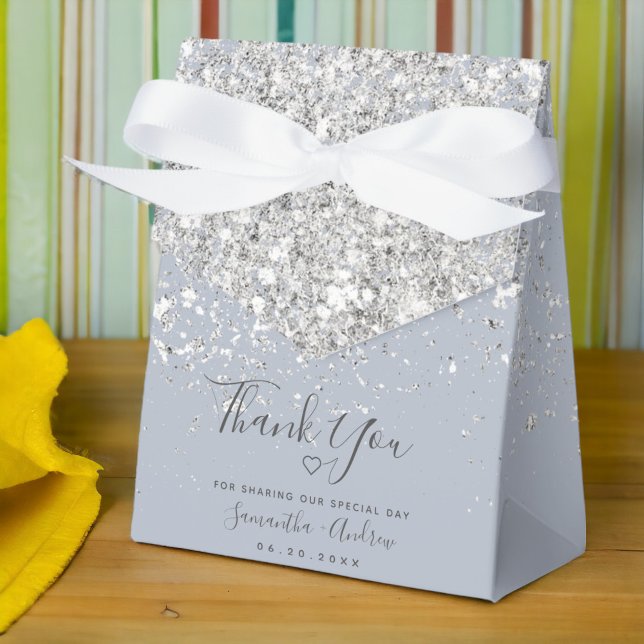 Silver glitter dusty blue thank you wedding favor boxes (Silver glitter dusty blue thank you wedding favor box)