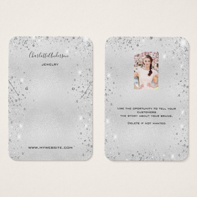 Silver glitter earring jewelry photo display card (Front & Back)