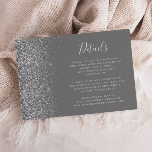 Silver Glitter Edge Gray Wedding Details Enclosure Card