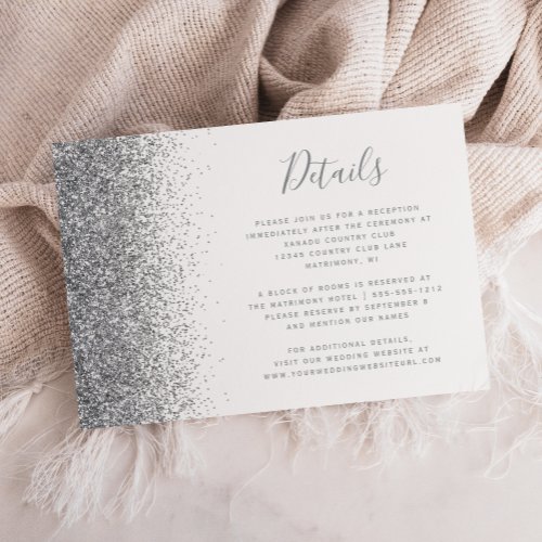 Silver Glitter Edge White Wedding Details Enclosure Card