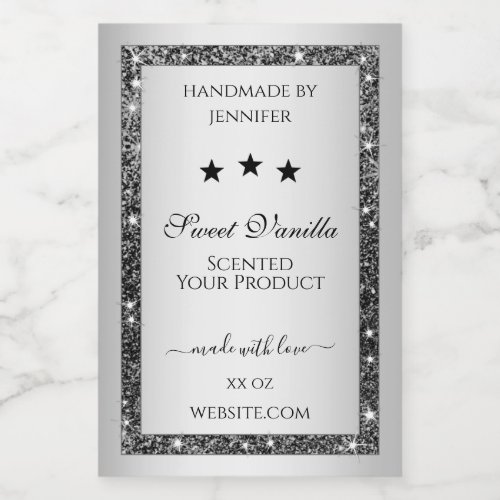 Silver Glitter Effect Product Packaging Labels