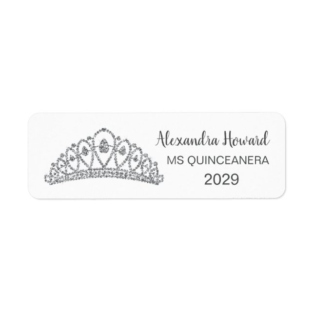 Silver glitter effect Tiara Quiinceanera Label (Front)