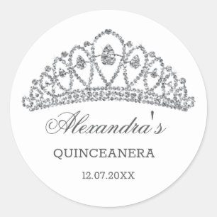Silver glitter effect tiara Quinceanera Classic Round Sticker