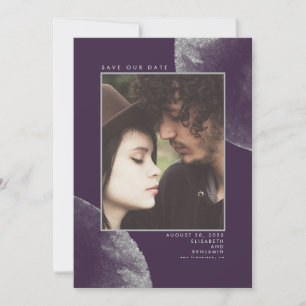 Silver Glitter Eggplant Purple Save the Date Photo