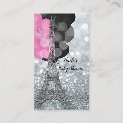 Silver Glitter Eiffel Baby Shower Diaper Raffle Enclosure Card