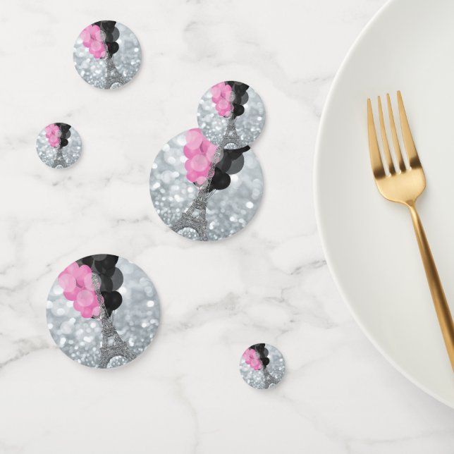 Silver Glitter Eiffel Tower Pink Black Balloons Confetti (Group)