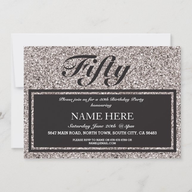 Silver Glitter Elegant Birthday Any Age Invitation (Front)