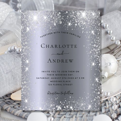 Silver glitter elegant budget wedding invitation