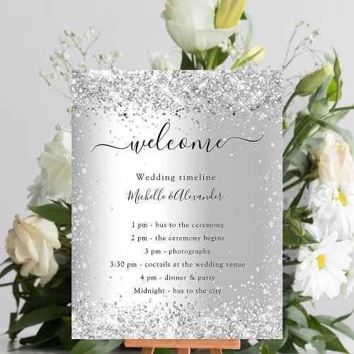 Silver glitter elegant budget wedding program flyer
