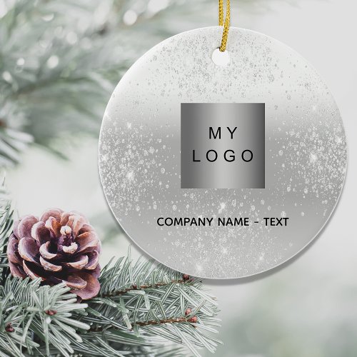 Silver glitter elegant business company logo ceramic ornament