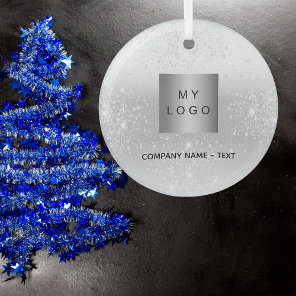 Silver glitter elegant business company logo glass ornament