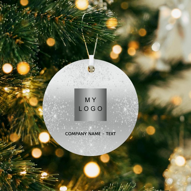 Silver glitter elegant business company logo metal ornament (Creator Uploaded)
