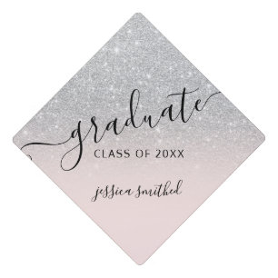 Silver glitter elegant chic typography graduate graduation cap topper