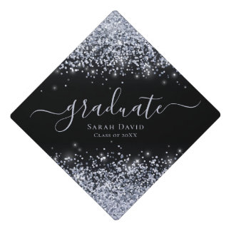 Silver Glitter Elegant Chic Typography Graduation Cap Topper