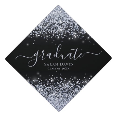 Silver Glitter Elegant Chic Typography  Graduation Cap Topper